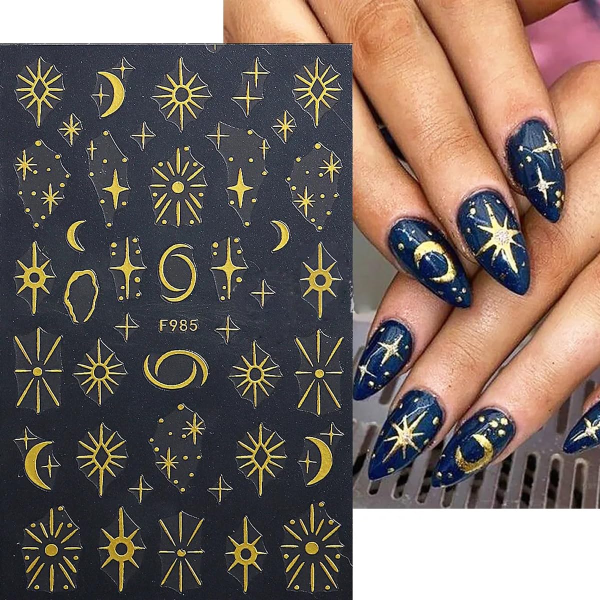 Amazon.com: 8 Sheets Star Moon Nail Art Stickers Decals 3D Self